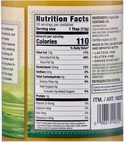 Kirkland Signature Organic Ghee Clarified Butter, 27 Ounce