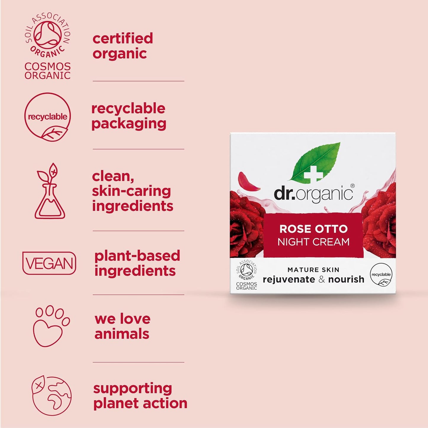 Dr Organic Rose Otto Night Cream 50ml (Anti-aging, Moisturising, Rejuvenating)
