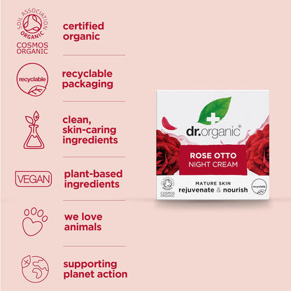 Dr Organic Rose Otto Night Cream 50ml (Anti-aging, Moisturising, Rejuvenating)