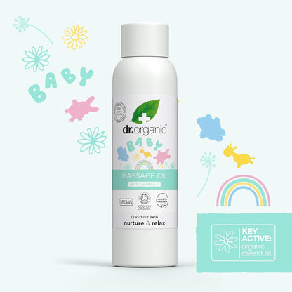 Dr Organic Baby Massage Oil with Calendula, Sensitive Skin, Soothing & Bonding Massage, Dermatologically Tested, Natural, Vegan, Cruelty-Free, Paraben & SLS Free, Certified Organic, 150ml