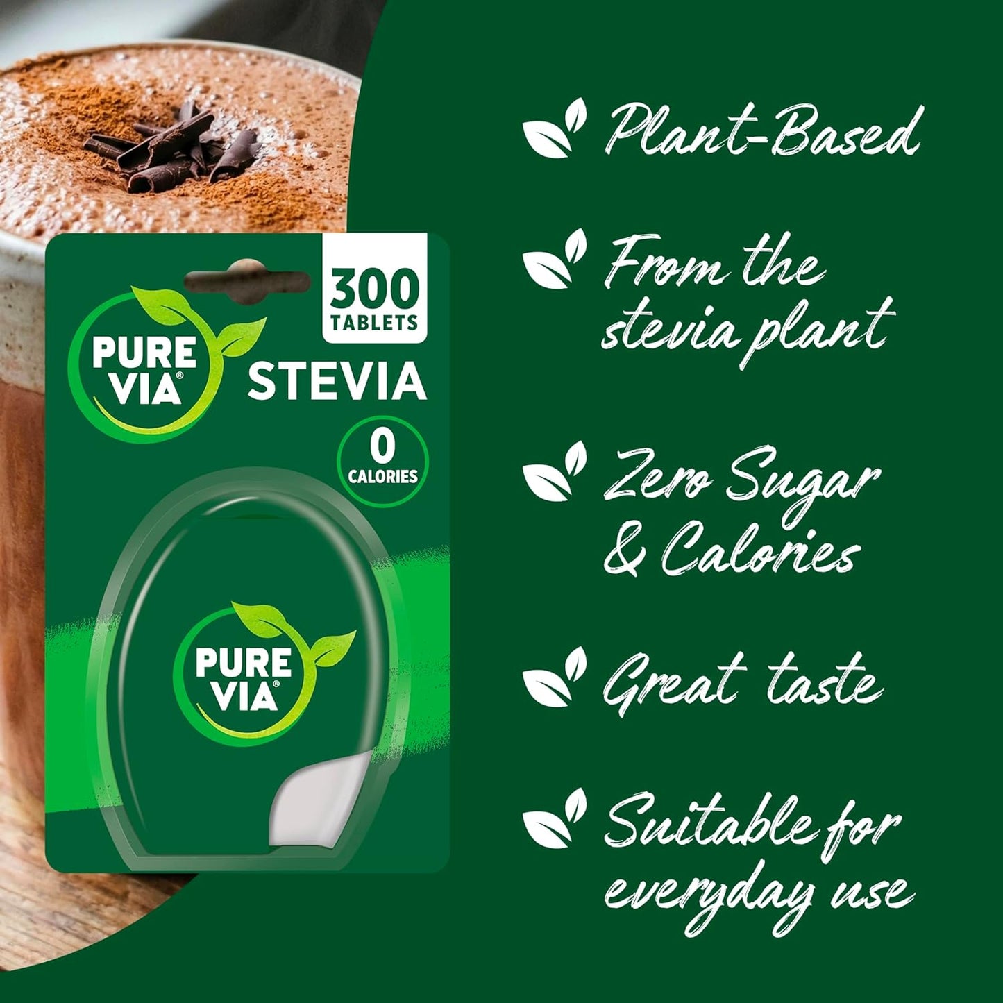 Pure Via Stevia Sweetener Tablets Bundle of 3 (900 Tablets Total) – Low Calorie Sugar Alternative Derived from Nature – Great Taste for Tea & Coffee – Convenient Dispenser Format