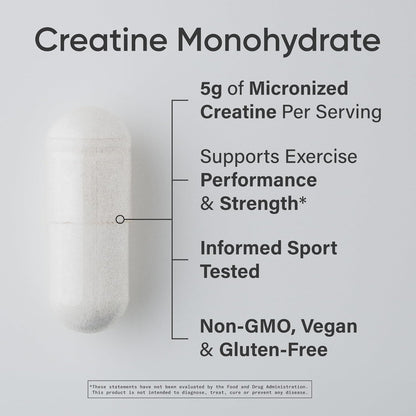 Sports Research® Creatine Monohydrate Capsules - May Support Workout Recovery, Lean Muscle gain, Performance and Strength* - Non-GMO, Vegan Certified - 5g per Servings - 30 Servings