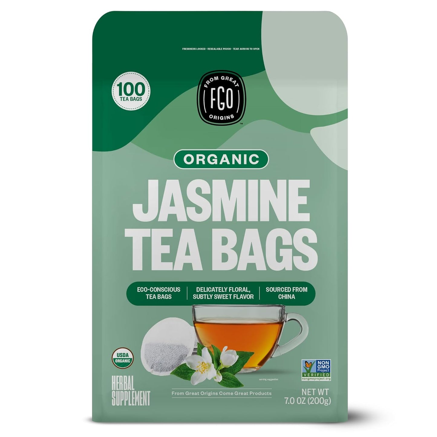 FGO Organic Nettle Leaf Tea, 100 Count, Eco-Conscious Tea Bags, Caffeine Free, Resealable Bag, Packaging May Vary (Pack of 1)