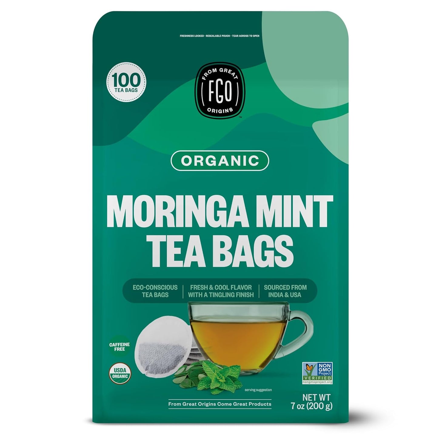 FGO Organic Milk Thistle Tea, 100 Count, Eco-Conscious Herbal Tea Bags, Resealable Bag, Caffeine Free, Packaging May Vary (Pack of 1)