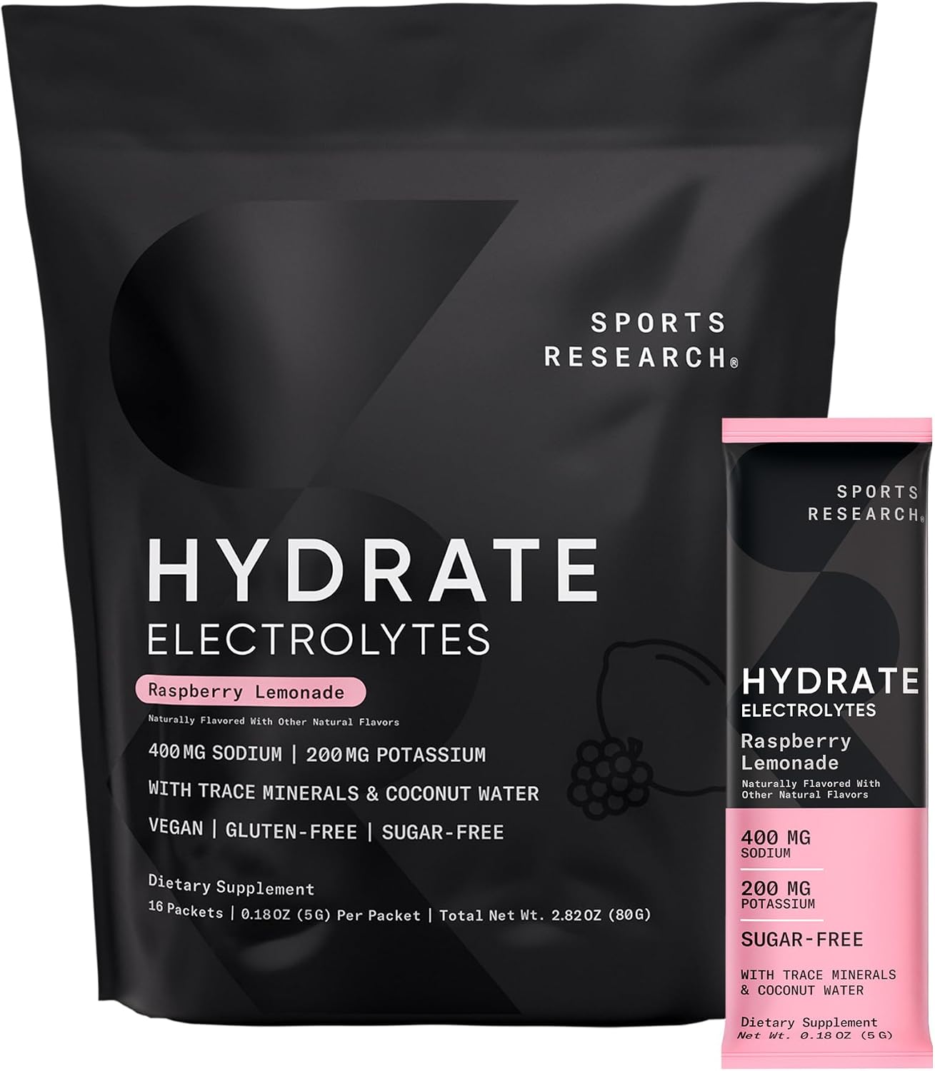 Sports Research® Hydrate Electrolytes Powder Packets - Sugar-Free & Naturally Flavored with Vitamins, Minerals, and Coconut Water - Supports Hydration - 16 Packets - Variety Pack | Sugar-Free