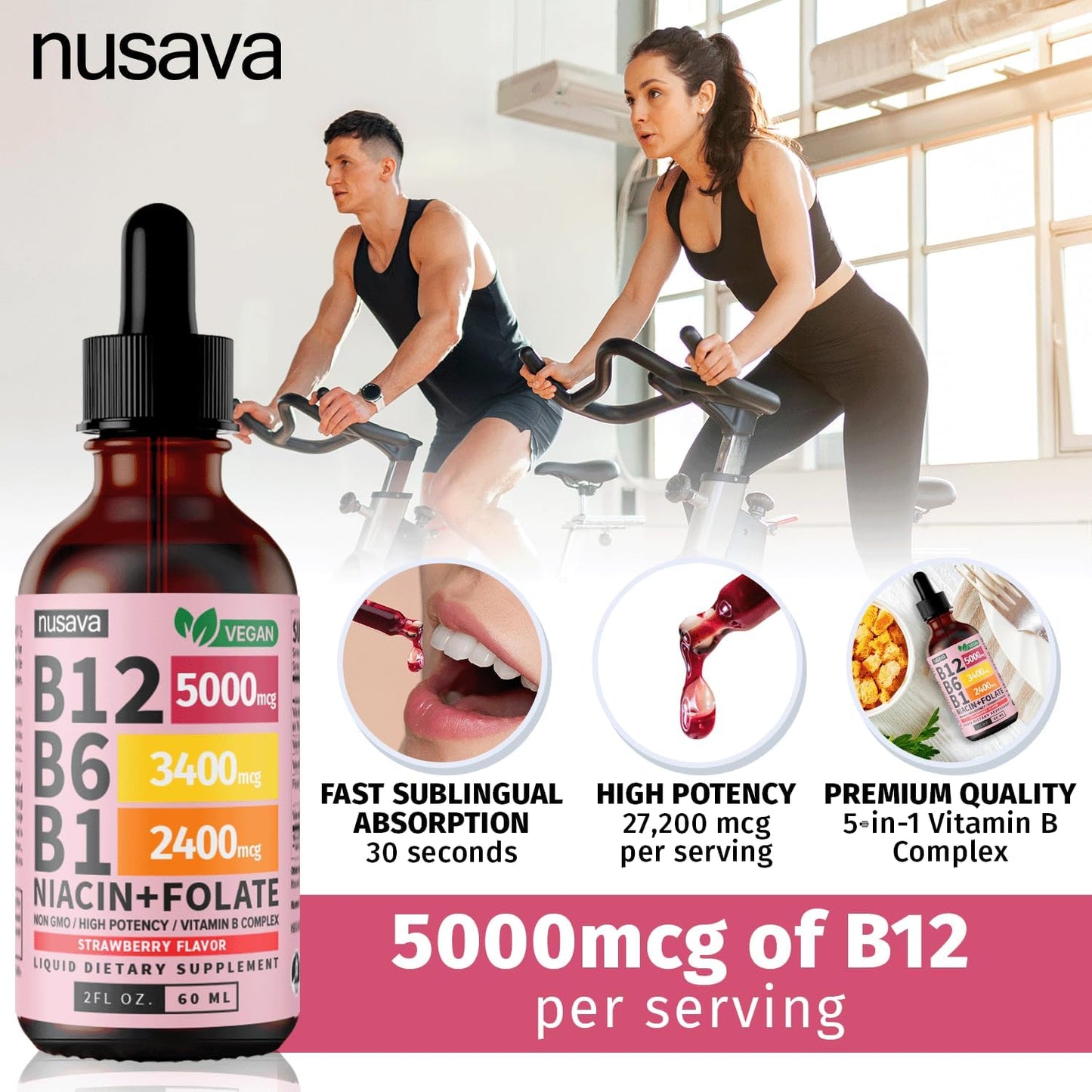 Vitamin B12 and B6 Liquid Drops, B12 Sublingual Vitamin B Complex - B 12 Vitamin 5000mcg - B12 Methylcobalamin for Energy, Brain, and Heart Support with 27,200 mcg, Raspberry, 40 Servings
