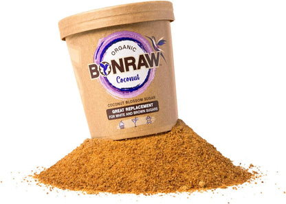 BONRAW Organic Coconut Blossom Sugar, 100% Coconut Blossom Nectar, raw and unrefined with Lower GI, Great Organic Natural Replacement for White and Brown Sugars (225g Pack)