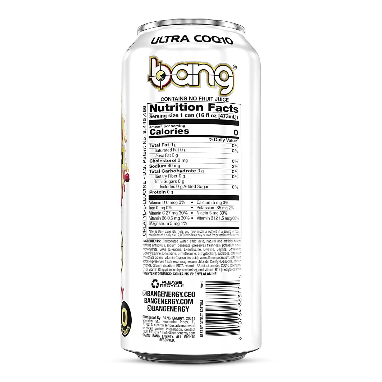 Bang Energy Nectarine Blueberry, Sugar-Free Energy Drink , 16-Ounce.