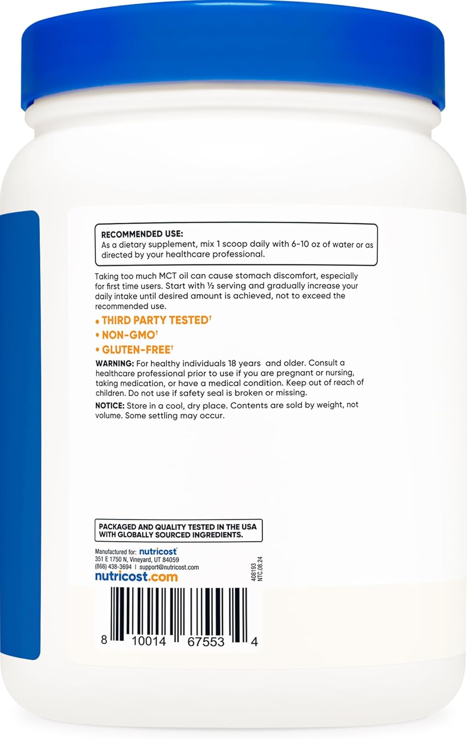 Nutricost C8 MCT Oil Powder 23 Servings (8oz) - 95% C8 MCT Oil Powder