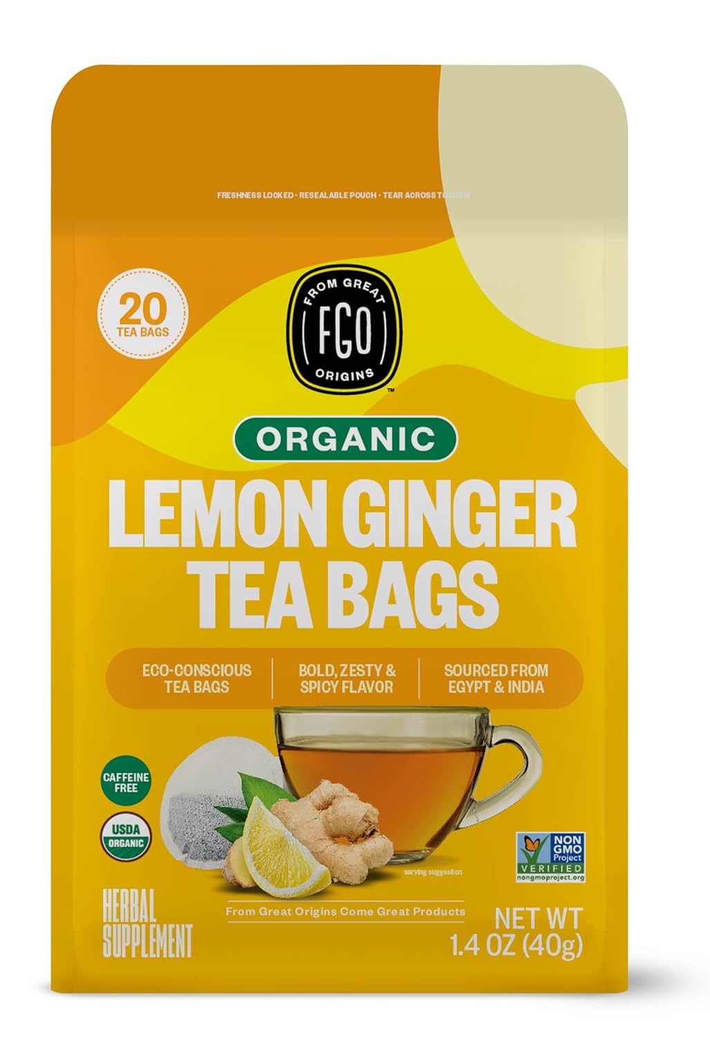 FGO Organic Nettle Leaf Tea, 100 Count, Eco-Conscious Tea Bags, Caffeine Free, Resealable Bag, Packaging May Vary (Pack of 1)