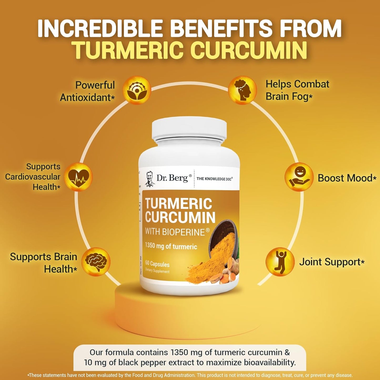 Dr. Berg (Only 2 Per Day) Turmeric Supplement with Black Pepper (BioPerine) - 1350 mg Turmeric Curcumin Supplement with 95% Curcuminoids – Turmeric Curcumin with Black Pepper – 60 Turmeric Capsules