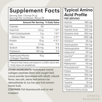 Sports Research Marine Collagen Peptides Powder - Sourced from Wild-Caught Fish, Pescatarian Friendly, Keto Certified & Non-GMO Verified - Easy to Mix in Water or Juice! (34 Servings)