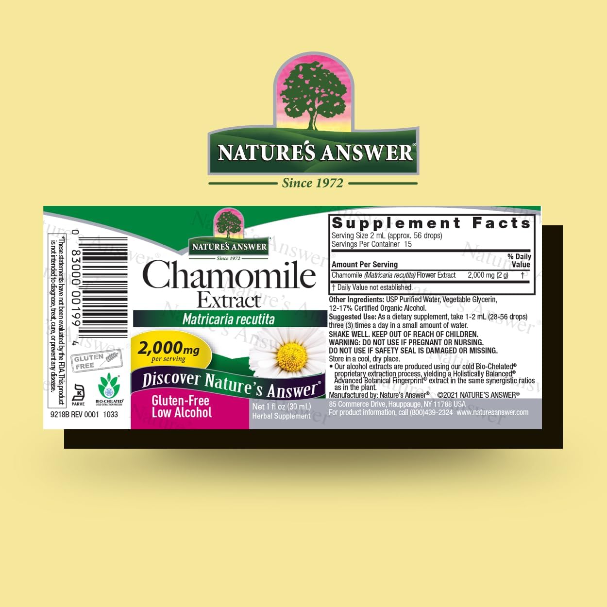 Nature's Answer Chamomile Flower with Organic-Alcohol 2000mg 1oz Extract | Mood Support | Digestion Support | Gluten-Free, Non-GMO, Vegan, No Artificial Flavors or Preservatives | Single County