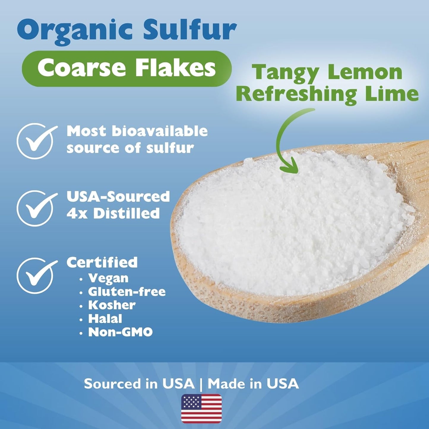 KALA HEALTH MSMPure Lemon Lime Flavored Coarse MSM Powder Flakes – Organic Sulfur for Joint Flexibility, Skin Appearance, and Hair & Nail Support – 8.8 oz, USA Made, Distilled Crystals