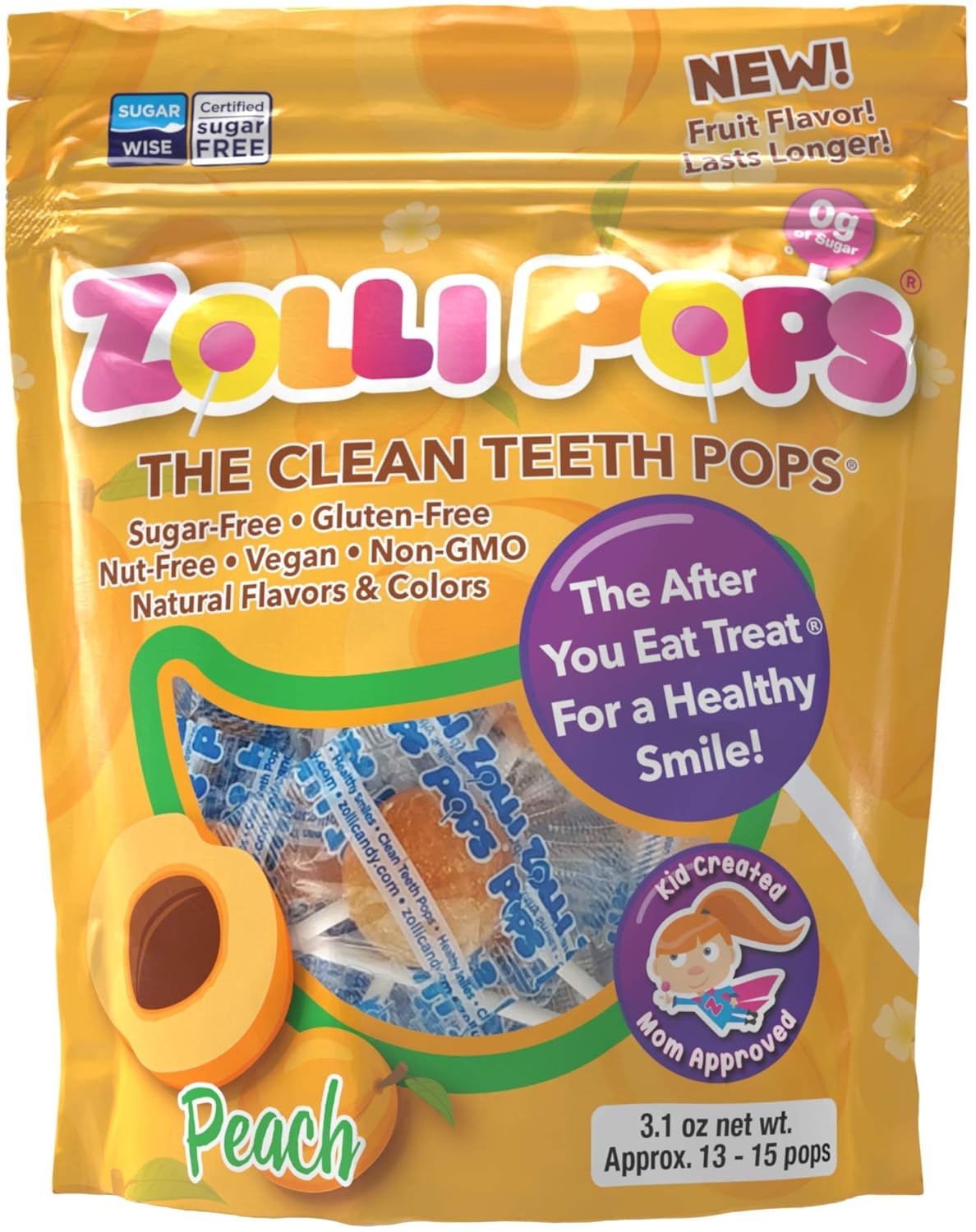 Zollipops Clean Teeth Lollipops AntiCavity Sugar Free Candy with Xylitol for a Healthy Smile Great for Kids Diabetics and Keto DietStrawberry 3.1oz, Strawberry, 15 Count