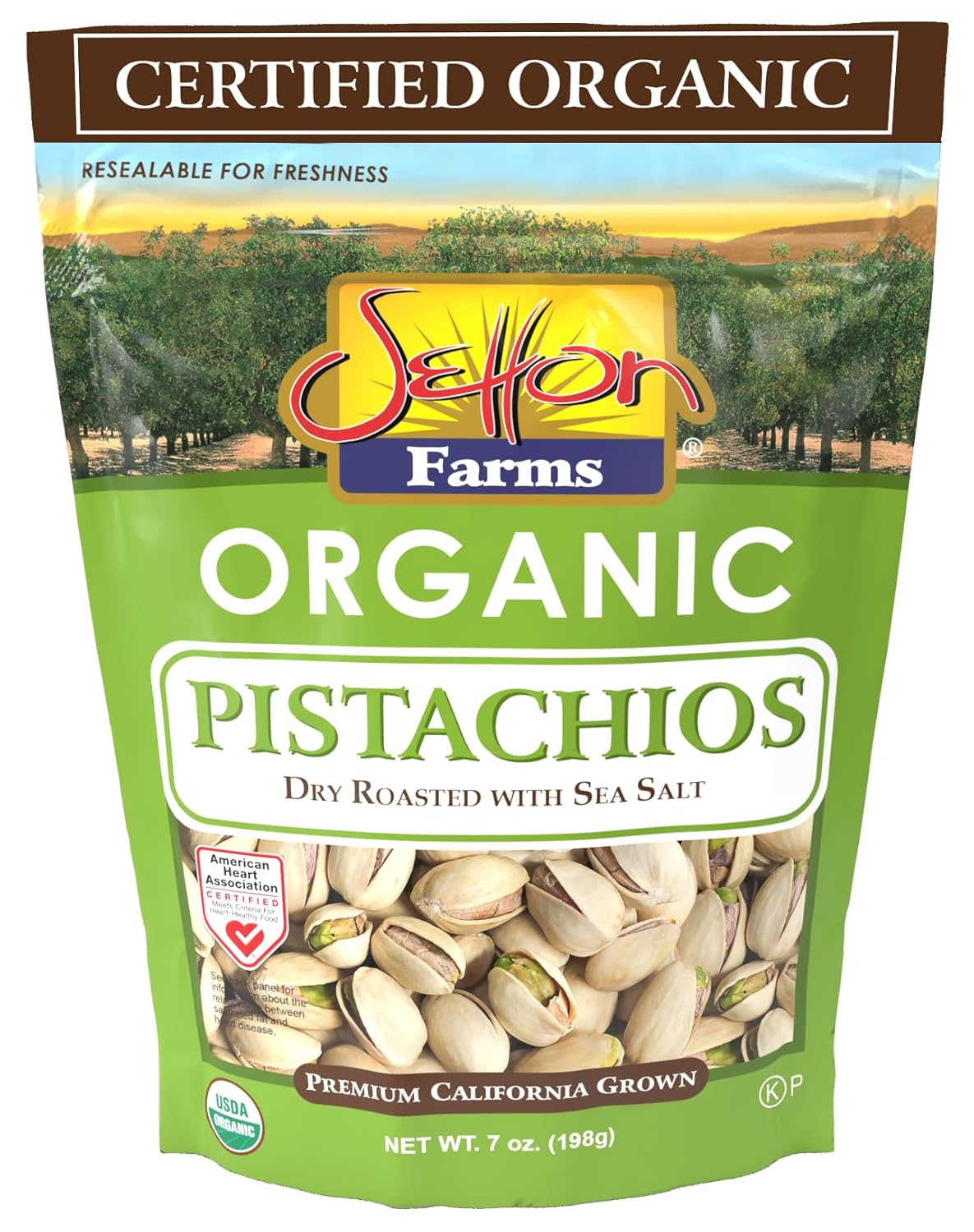 Setton Farms Premium Organic Pistachios, Dry Roasted With Sea Salt, 7 Oz Resealable Bag