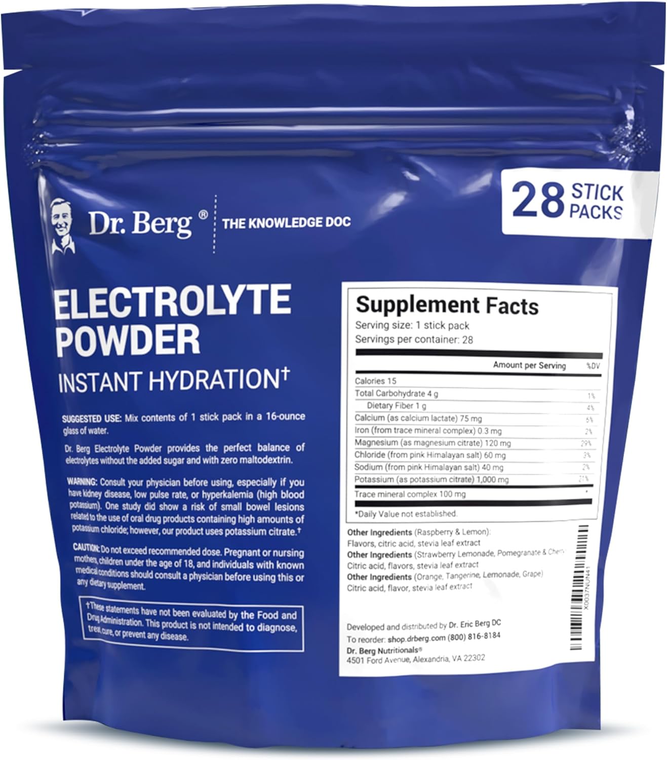 Dr. Berg Sugar Free Electrolyte Powder Packets (Variety Pack) - Daily Electrolyte Drink Mix - 28 Total Hydration Pouches Sugar Free - Keto Electrolytes Powder Packets No Sugar - 7 Delicious Flavors