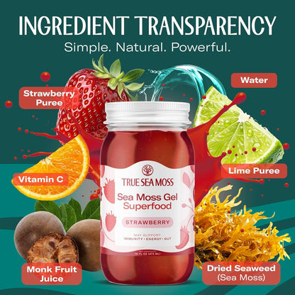 TrueSeaMoss Sea Moss Gel – Made in USA – Wildcrafted Seamoss, Fresh Fruits & Sea Vegetables – Apple/Cinnamon, Pack of 1 (Labels may Vary)