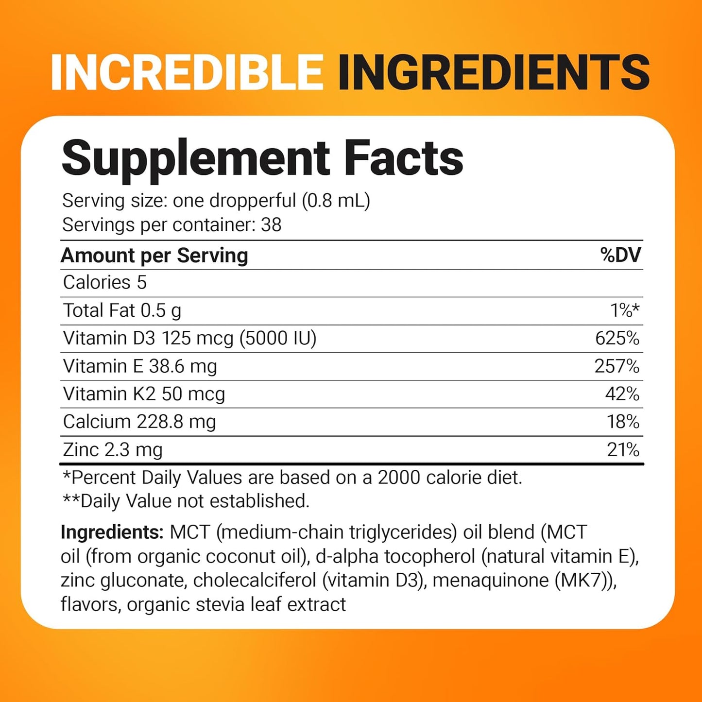 Dr. Berg Liquid Vitamin D3 & K2 Supplement with Zinc - for Bone, Teeth, Mood & Immune Health* - Vitamin D3 & K2 Drops for Adults - 1 fl oz
