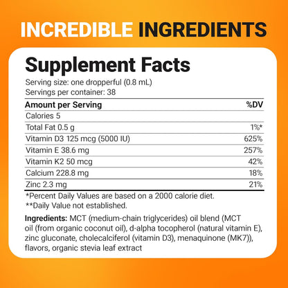 Dr. Berg Liquid Vitamin D3 & K2 Supplement with Zinc - for Bone, Teeth, Mood & Immune Health* - Vitamin D3 & K2 Drops for Adults - 1 fl oz