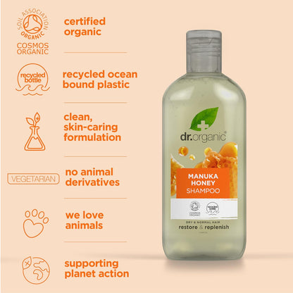 Dr Organic Aloe Vera Shampoo, Soothing, All Hair Types, Natural, Vegan, Cruelty-Free, Paraben & SLS-Free, Recyclable & Recycled Ocean Bound Plastic, Certified Organic, 265ml, Packaging may vary