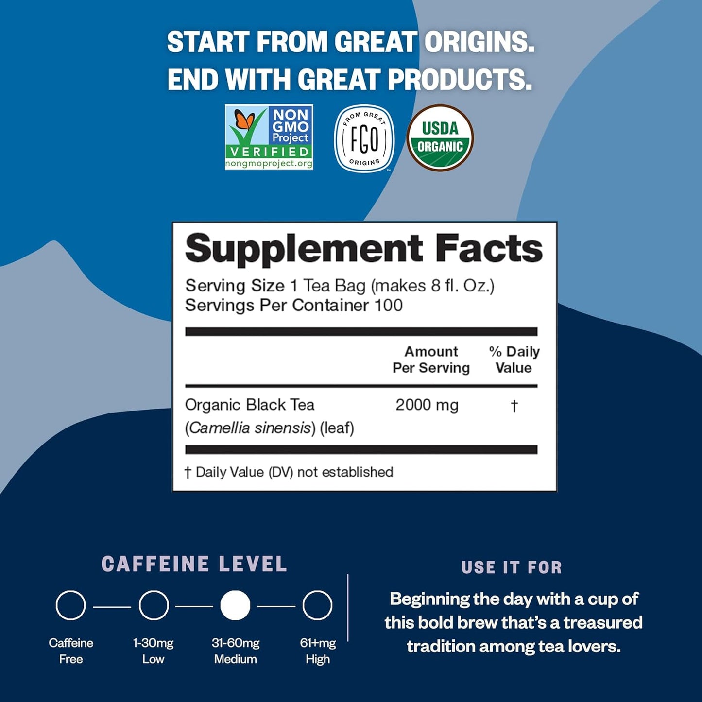FGO Organic Nettle Leaf Tea, 100 Count, Eco-Conscious Tea Bags, Caffeine Free, Resealable Bag, Packaging May Vary (Pack of 1)
