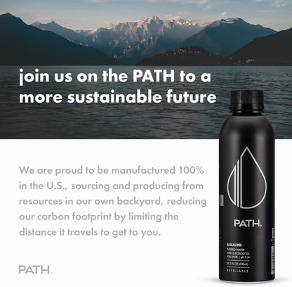 PATH Alkaline Bottled Water - 9.5 pH-Balanced Purified Water with Electrolytes in Aluminum Bottle - BPA-Free, Reusable, Infinitely Recyclable - Pure, Crisp, Refreshing Taste 20.3 fl oz (Pack of 12)