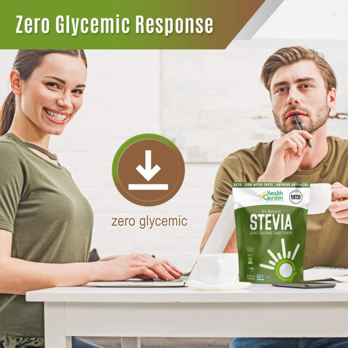 Health Garden Stevia Sweetener Powder - 4:1 Sugar Substitute - All Natural - Gluten Free - Keto Friendly - Tastes Like Sugar (2 lbs)