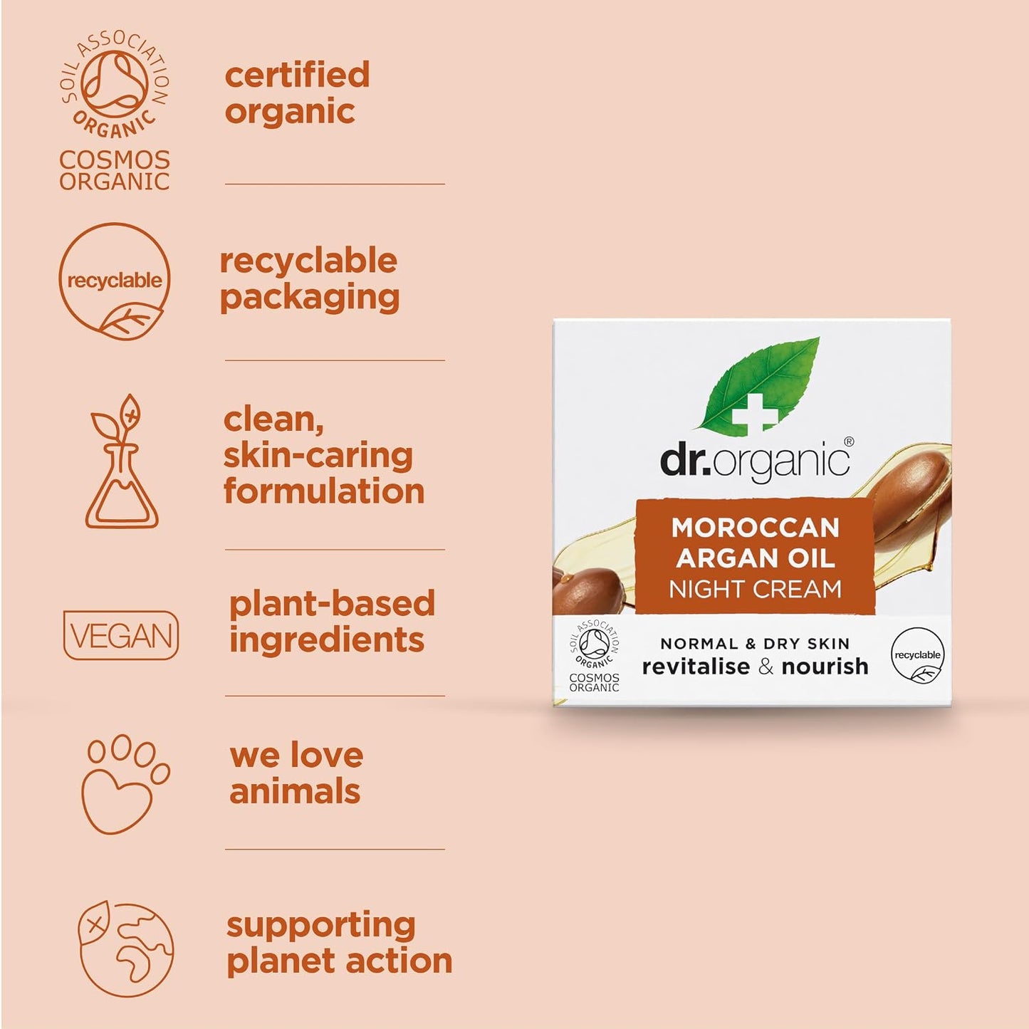 Dr Organic Moroccan Argan Oil Night Cream, Moisturising, Natural, Vegan, Cruelty Free, Paraben & SLS Free, Plastic Free, Recycled & Recyclable, Certified Organic, 50 ml