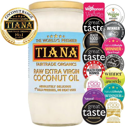 TIANA Fairtrade Organic Raw Extra Virgin Coconut Oil, Voted UK no.1 for Skin, Hair and Cooking, 750ml (Pack of 4)