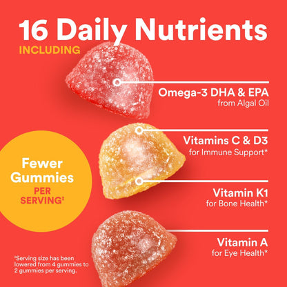 SmartyPants Kids Multivitamin Gummies: Omega 3 Fish Oil (EPA/DHA), Vitamin D3, C, Vitamin B12, B6, A, K & Zinc for Immune Support, Biotin, Gluten Free, Three Fruit Flavors, 120 Count (30 Day Supply)