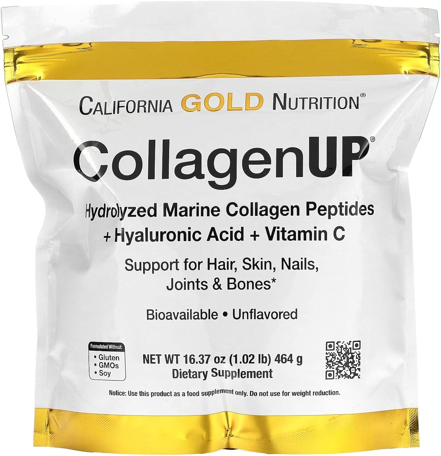 California Gold Nutrition CollagenUP Marine Collagen Hyaluronic Acid Vitamin C Unflavored 7 26 oz 206 g