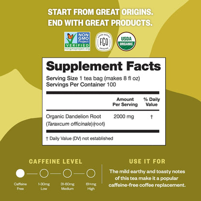FGO Organic Nettle Leaf Tea, 100 Count, Eco-Conscious Tea Bags, Caffeine Free, Resealable Bag, Packaging May Vary (Pack of 1)