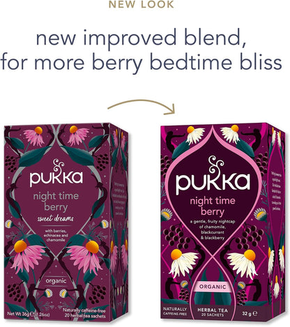 Pukka Herbs Night Time Berry Herbal Sleep Tea, 80 Teabags, Caffeine Free