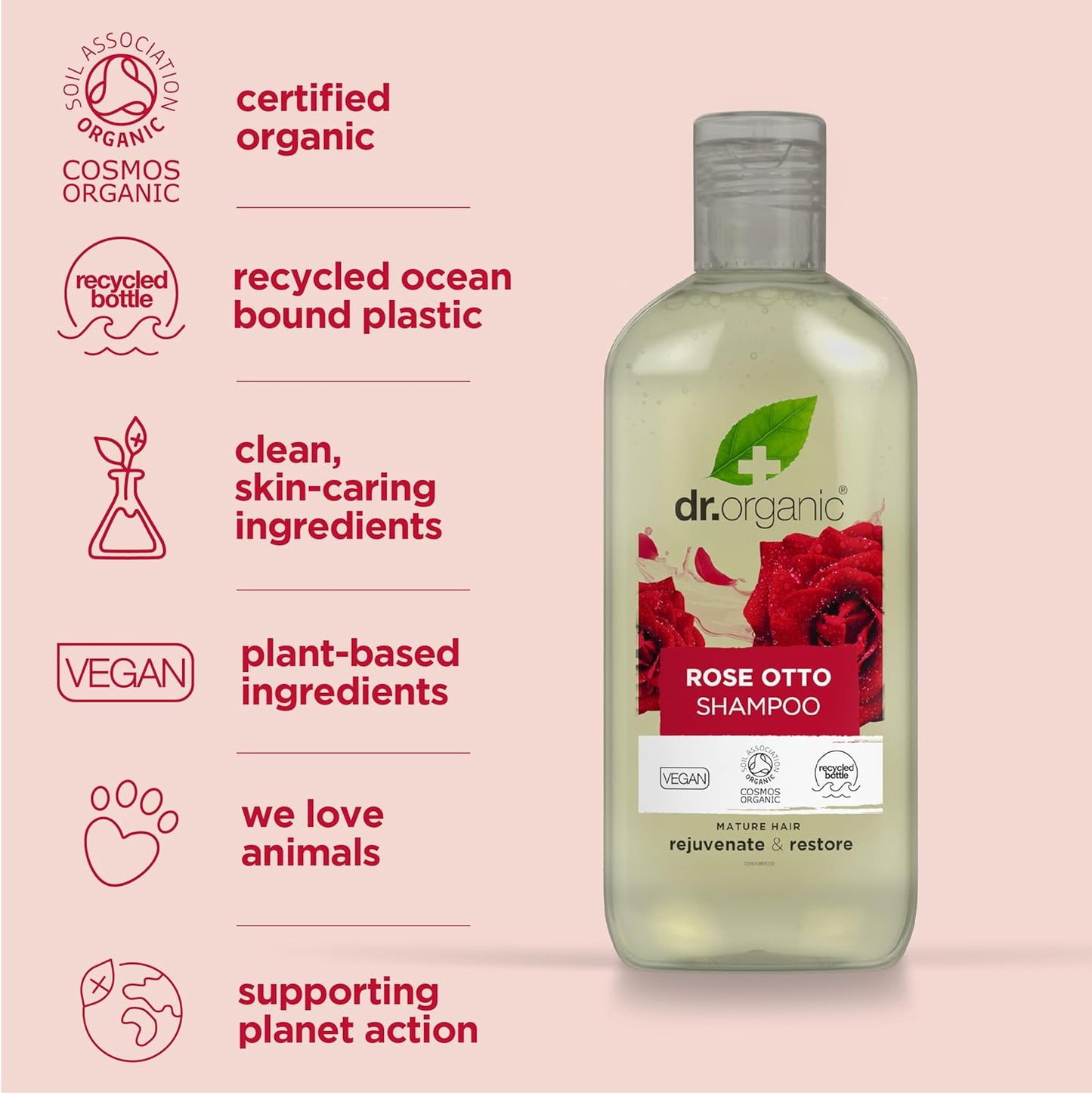 Dr Organic Aloe Vera Shampoo, Soothing, All Hair Types, Natural, Vegan, Cruelty-Free, Paraben & SLS-Free, Recyclable & Recycled Ocean Bound Plastic, Certified Organic, 265ml, Packaging may vary