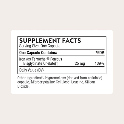 THORNE Iron Bisglycinate, 25 mg Iron Supplement, 60 Capsules