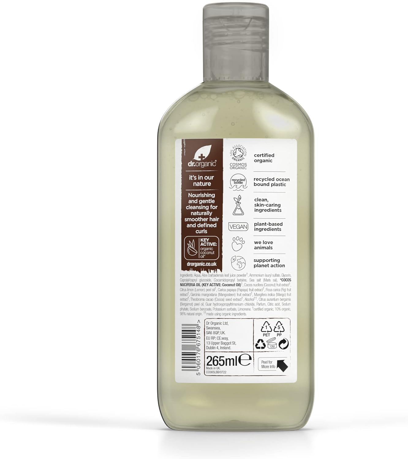 Dr Organic Aloe Vera Shampoo, Soothing, All Hair Types, Natural, Vegan, Cruelty-Free, Paraben & SLS-Free, Recyclable & Recycled Ocean Bound Plastic, Certified Organic, 265ml, Packaging may vary