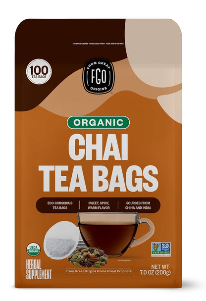 FGO Organic White Tea, Eco-Conscious Tea Bags, Packaging May Vary, 100 Count (Pack of 1)