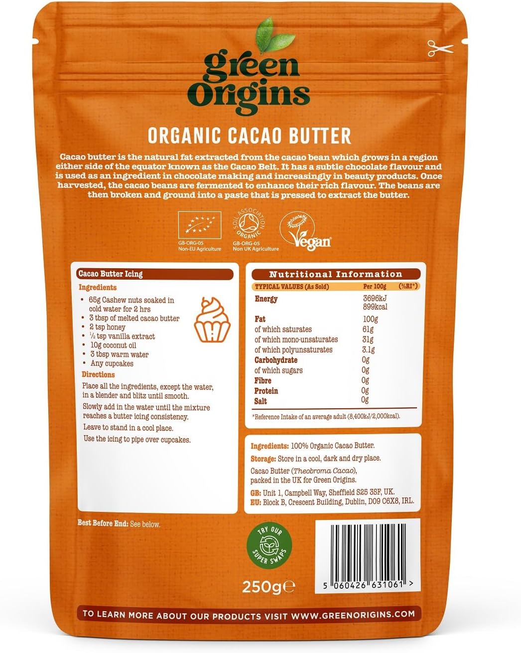 Green Origins Organic Cacao Butter 250g