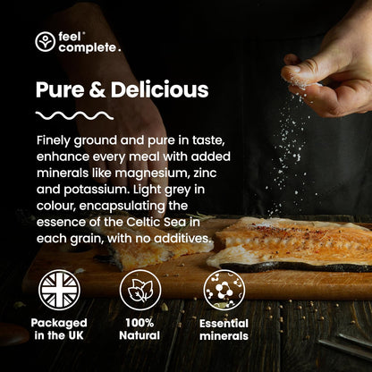 Feel Complete | 800g Ultra Fine & Dry Celtic Sea Salt Powder | No Need To Grind | Organic Approved | Essential Minerals & Electrolytes | Natural Alternative to Table Salt | Lab Tested