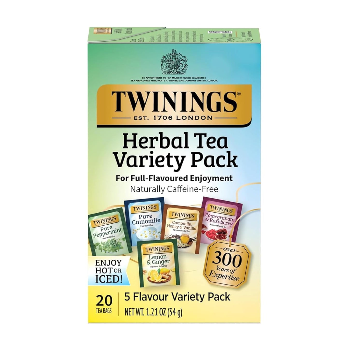 Twinings Mango & Pineapple Herbal Tea Individually Wrapped Bags, 20 Count (Pack of 6), Naturally Caffeine-Free, Enjoy Hot or Iced, 120 Teabags
