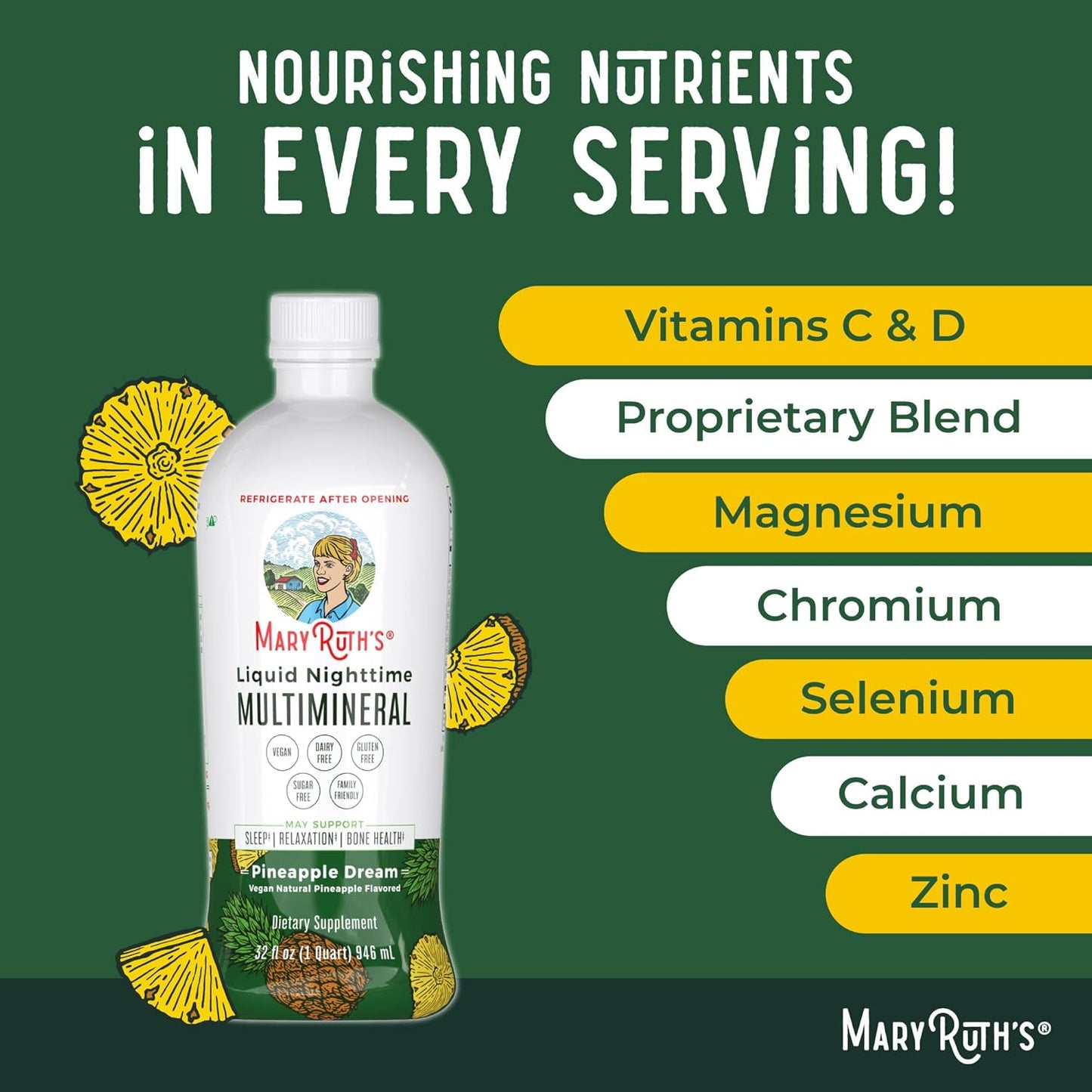 MaryRuth Organics Liquid Nighttime Multimineral | No Melatonin | Bedtime Routine | Magnesium Citrate | Calcium | Zinc | Vitamin D3| Available in 4 Flavors - Vegan | Sugar Free | Gluten Free | 32 Oz