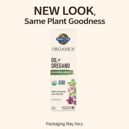 Garden of Life Organics Oil of Oregano Seasonal Drops 1fl oz (30 mL) Liquid, Concentrated Plant Based Immune Support - Alcohol-Free, Organic, Non-GMO, Vegan & Gluten Free Herbal Supplements