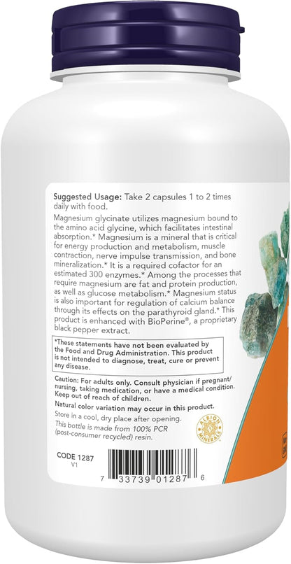 Now Supplements, Magnesium Glycinate with BioPerine, 180 Veg Capsules