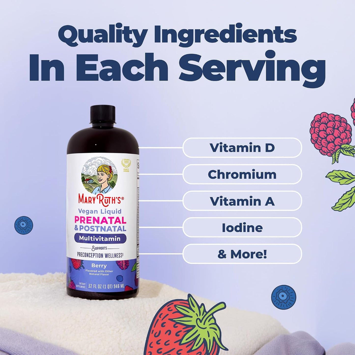 MaryRuth Organics Prenatal & Postnatal Multivitamin for Women | Sugar Free | Formulated for Pre-Conception, Pregnancy & Nursing | Vegan | Non-GMO | Gluten Free | 32oz