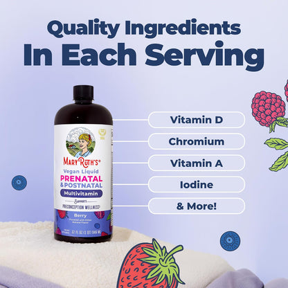 MaryRuth Organics Prenatal & Postnatal Multivitamin for Women | Sugar Free | Formulated for Pre-Conception, Pregnancy & Nursing | Vegan | Non-GMO | Gluten Free | 32oz