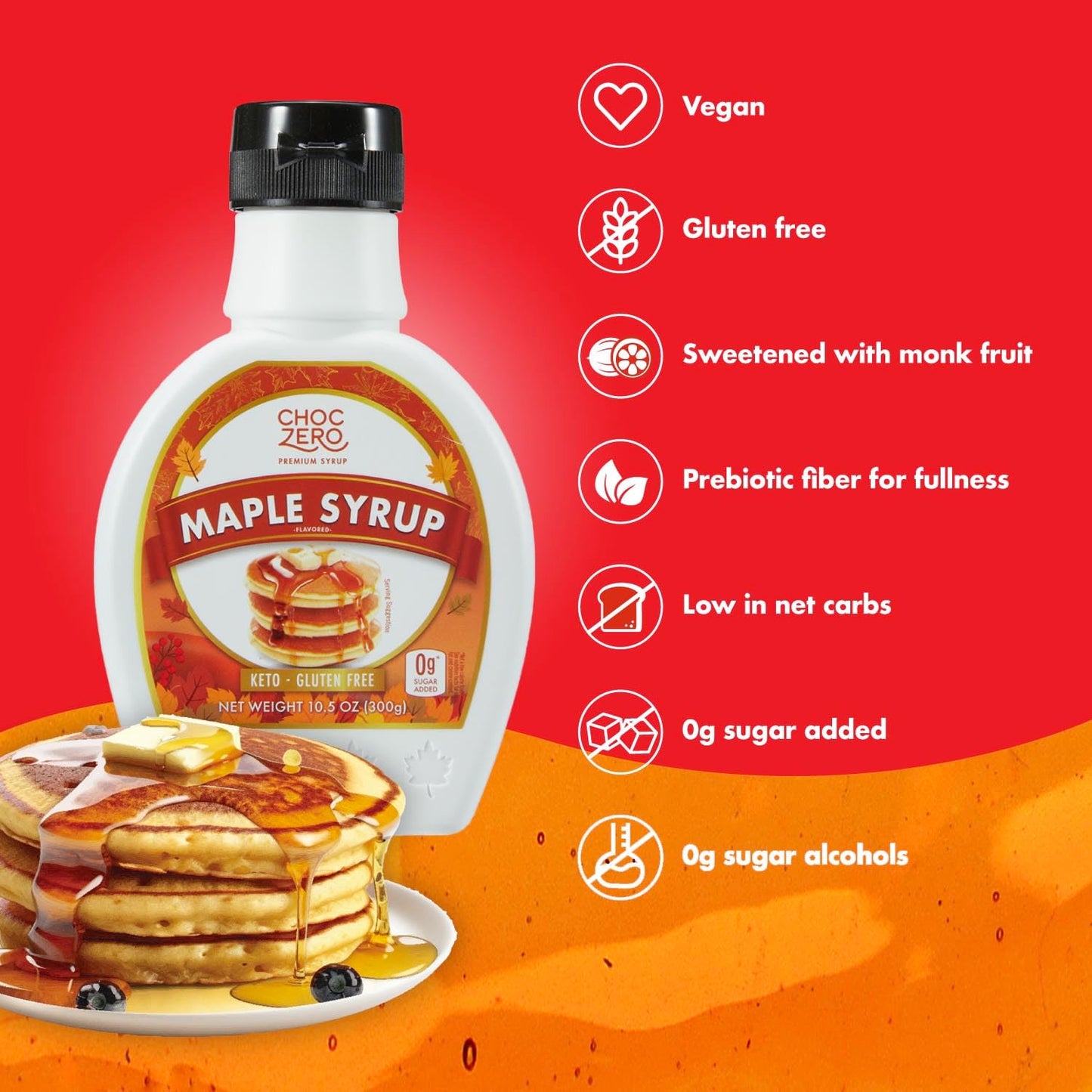 ChocZero Sugar Free Maple Syrup, No Sugar Alcohols, Keto, Low Carb, High Fiber, 10.5 oz Bottle