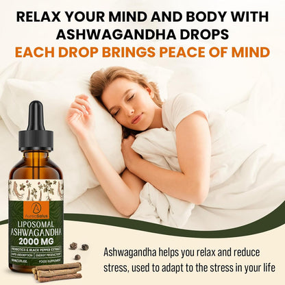 Liposomal Ashwagandha Drops 2000mg, Pure Natural Ashwagandha Extract, Enrich Probiotics & Black Pepper Extract, Stress Relieve Supplements, Increase Energy (60 ml (Pack of 1))