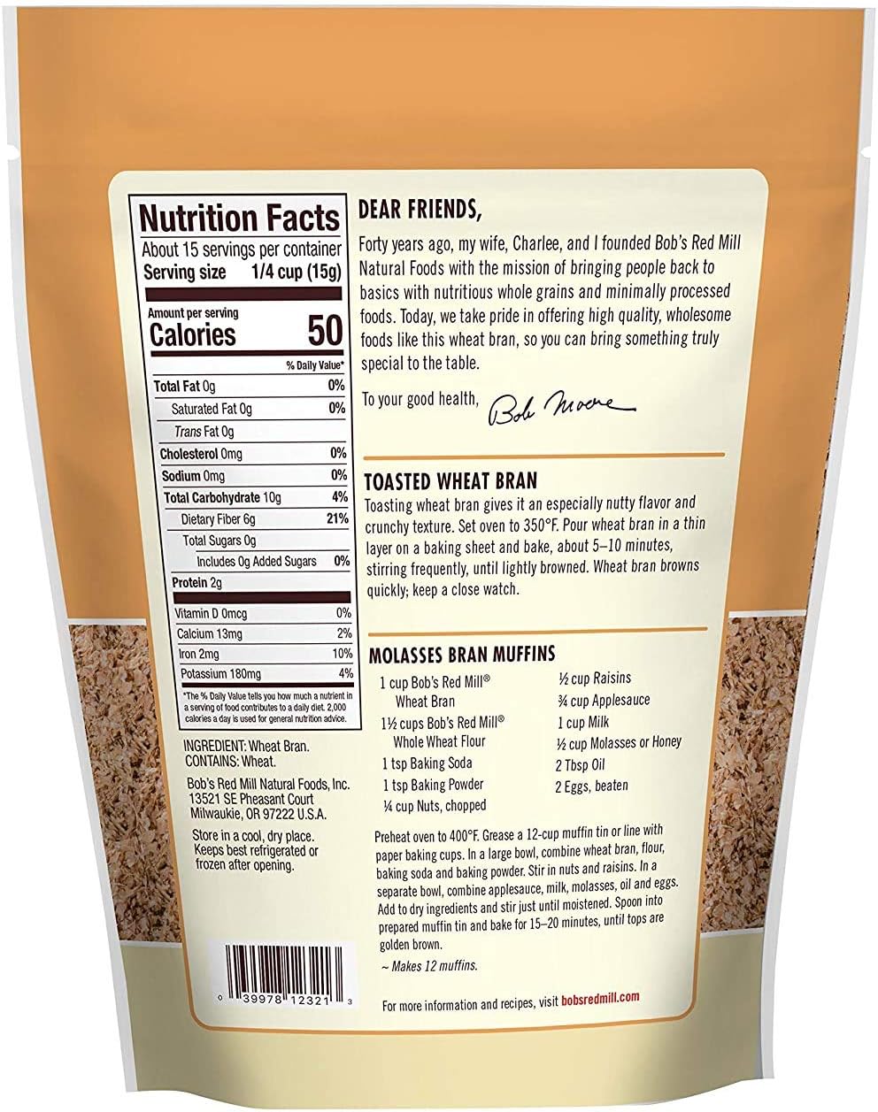 Bob's Red Mill Wheat Bran, 8 Oz (Pack of 4)