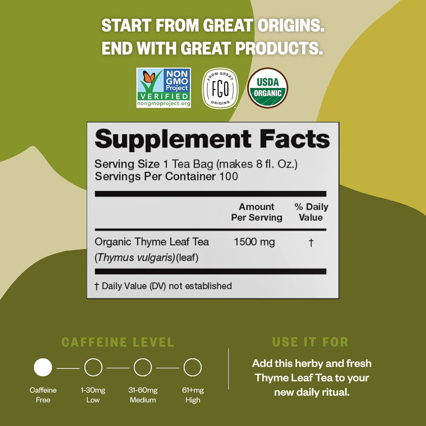 FGO Organic Nettle Leaf Tea, 100 Count, Eco-Conscious Tea Bags, Caffeine Free, Resealable Bag, Packaging May Vary (Pack of 1)